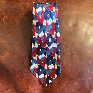 Empire High Fashion Men's Tie Abstract Geometric Red Blue Cream Retro 3.5" Wide
